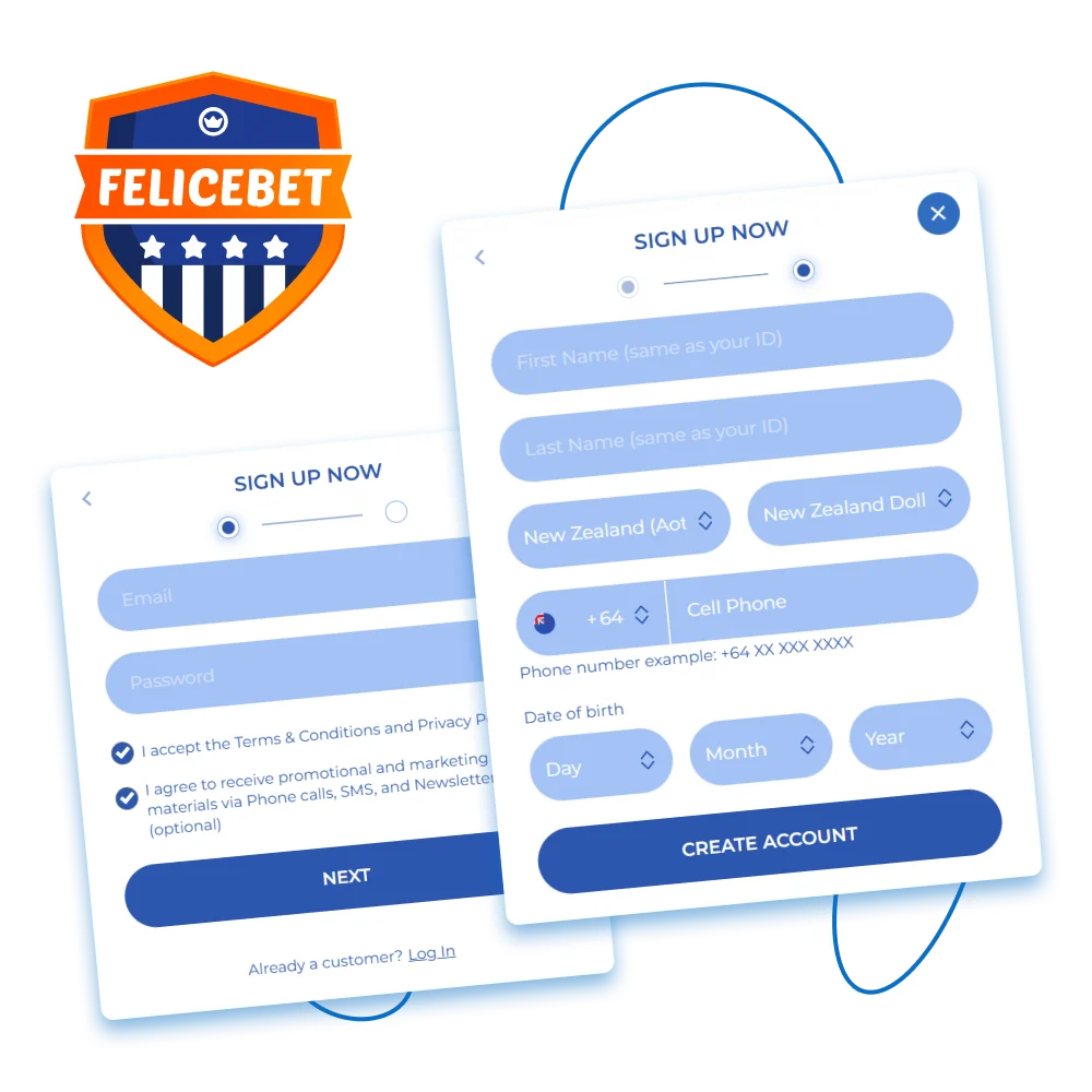 Create your new player account using the quick FeliceBet registration process.